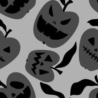 Cadılar Bayramı çizgi filmi kızgın elmalı vampirlerin kıyafet baskısı, ambalaj kâğıdı, kumaş, not defteri ve çocuklar için kusursuz desen. Yüksek kalite fotoğraf