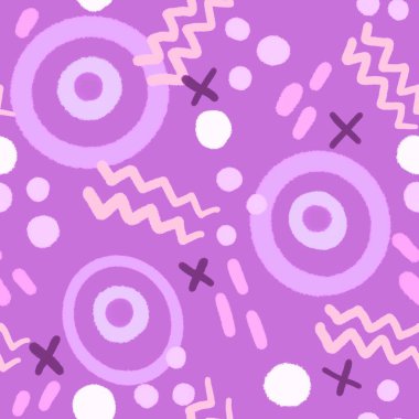 Kıyafet baskısı, ambalaj kağıdı, not defteri, çocuklar ve ürünler için soyut dairesiz karikatür desenleri. Yüksek kaliteli illüstrasyon