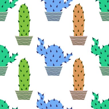 Kumaşlar, tekstil, ambalaj kağıtları, ambalaj kağıtları ve çocuklar için yaz çiçeksiz kaktüs deseni. Yüksek kalite fotoğraf