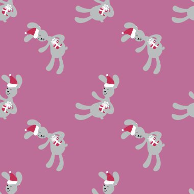 Yeni yıl tavşan desenli ambalaj kâğıdı, giysi baskısı, çocuklar, hediyeler ve kumaşlar için. Yüksek kaliteli illüstrasyon