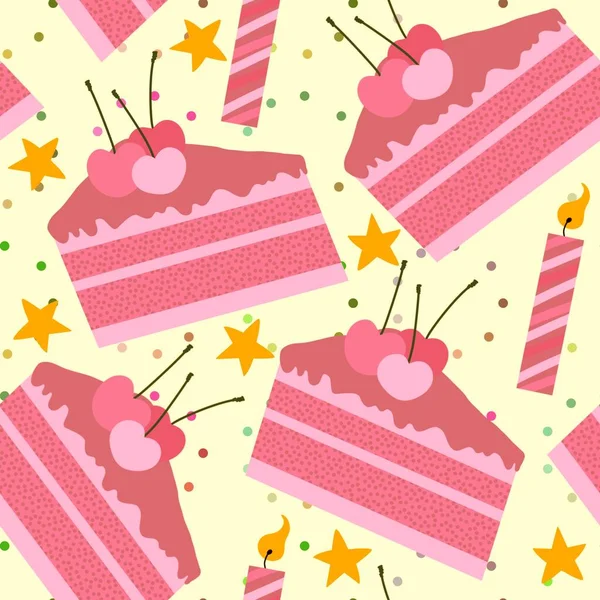 Cartoon Seamless Cake Pattern Wrapping Paper Kids Kitchen Summer Clothes — Stockfoto