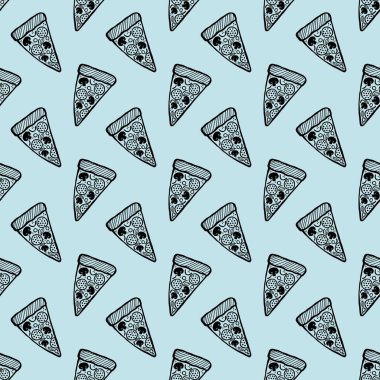 Cartoon pizza seamless food menu pattern for fabrics and wrapping paper and clothes print and accessories and kids. High quality illustration
