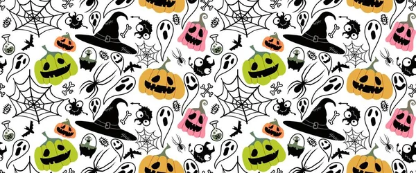 Halloween Seamless Pumpkins Witch Hat Ghost Pattern Fabrics Wrapping Paper — Stockfoto
