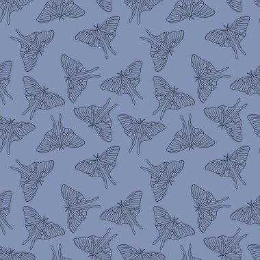 Ay güvesi kumaşlar, ambalaj kağıtları, defterler, yazlık giysiler ve çocuklar için pürüzsüz kelebek deseni. Yüksek kaliteli illüstrasyon