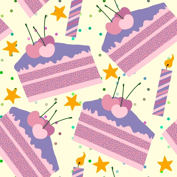 Мультфільм Безшовний Візерунок Торта Обгортання Паперу Дітей Кухні Літнього Одягу — стокове фото