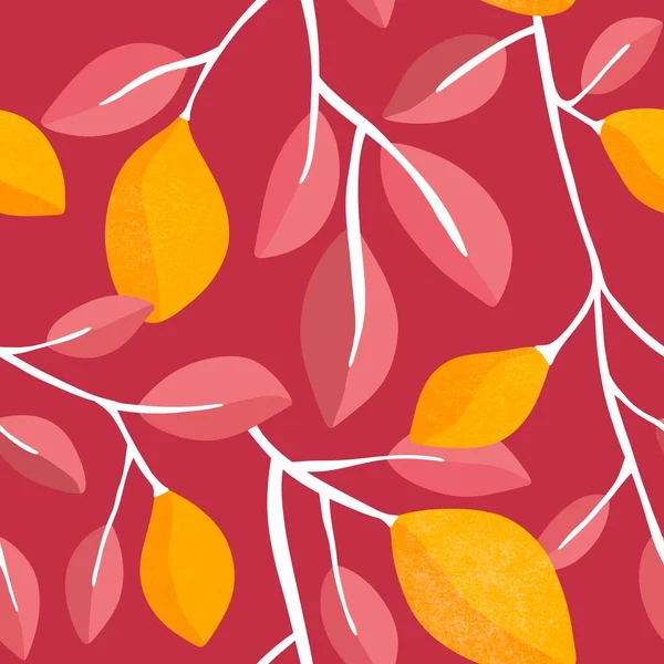 Summer Citrus Seamless Lemon Leaves Pattern Clothes Print Wrapping Paper — Foto de Stock
