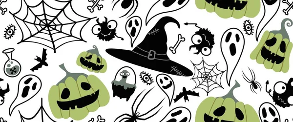 Halloween Seamless Pumpkins Witch Hat Ghost Pattern Fabrics Wrapping Paper — Zdjęcie stockowe