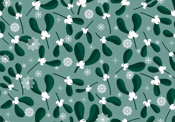 Winter Christmas Seamless Mistletoe Floral Pattern New Year Wrapping Paper — 图库照片