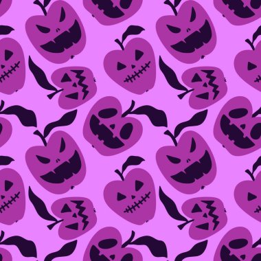 Cadılar Bayramı çizgi filmi kızgın elmalı vampirlerin kıyafet baskısı, ambalaj kâğıdı, kumaş, not defteri ve çocuklar için kusursuz desen. Yüksek kalite fotoğraf