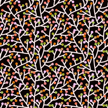 Yaz not defterleri, sonbahar ambalaj kağıtları, giysi baskıları, çocuklar ve kumaşlar için basit, dikişsiz dallar ve böğürtlen desenleri. Yüksek kaliteli illüstrasyon