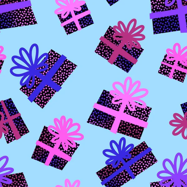 Christmas Seamless Present Pattern New Year Gifts Birthday Fabrics Notebooks —  Fotos de Stock
