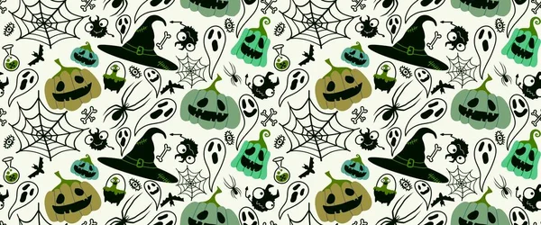 Halloween Seamless Pumpkins Witch Hat Ghost Pattern Fabrics Wrapping Paper — Stock fotografie