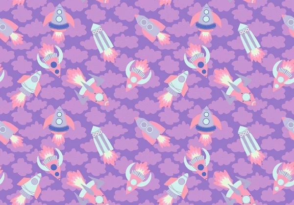 Cartoon Seamless Spaceship Pattern Fabrics Kids School Notebooks Clothes Print — Stock Photo, Image