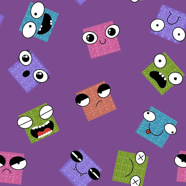 Square Monsters Seamless Cartoon Kids Pattern Clothes Print Wrapping Paper — Stockfoto