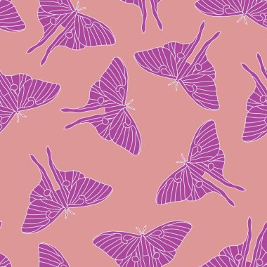 Ay güvesi kumaşlar, ambalaj kağıtları, defterler, yazlık giysiler ve çocuklar için pürüzsüz kelebek deseni. Yüksek kaliteli illüstrasyon
