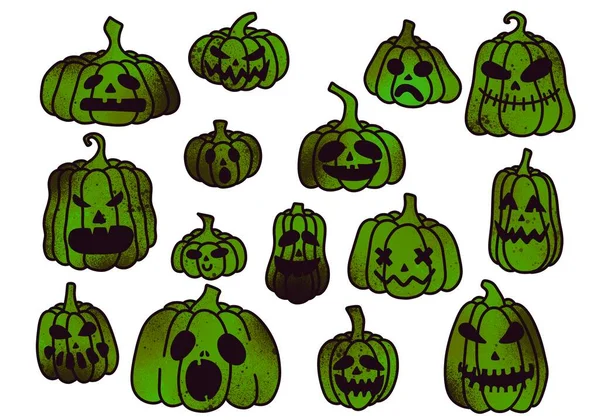 Set Halloweenskými Dýněmi Samolepky Karty Děti Balicí Papír Obaly Kvalitní — Stock fotografie
