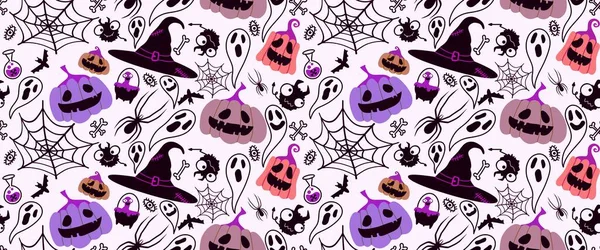 Halloween Seamless Pumpkins Witch Hat Ghost Pattern Fabrics Wrapping Paper — Foto de Stock