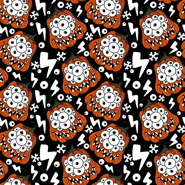 Halloween Seamless Monster Pumpkins Eyes Pattern Wrapping Paper Fabrics Accessories — 图库照片