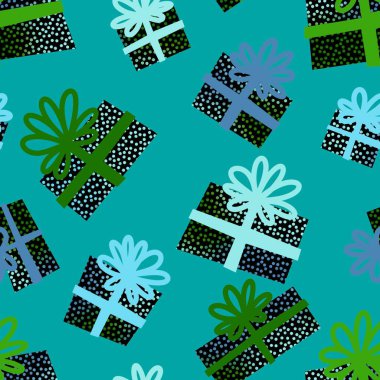 Yılbaşı hediyeleri, doğum günü kumaşları, not defterleri, çocuklar ve ambalaj kağıtları için kusursuz bir hediye kalıbı. Yüksek kaliteli illüstrasyon