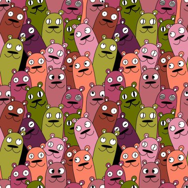 Cadılar Bayramı 'nda kağıt, kıyafet baskısı, kumaş, aksesuar ve çocuklar için kusursuz çizgi film ayı desenleri. Yüksek kaliteli illüstrasyon