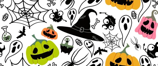 Halloween Seamless Pumpkins Witch Hat Ghost Pattern Fabrics Wrapping Paper — Stockfoto