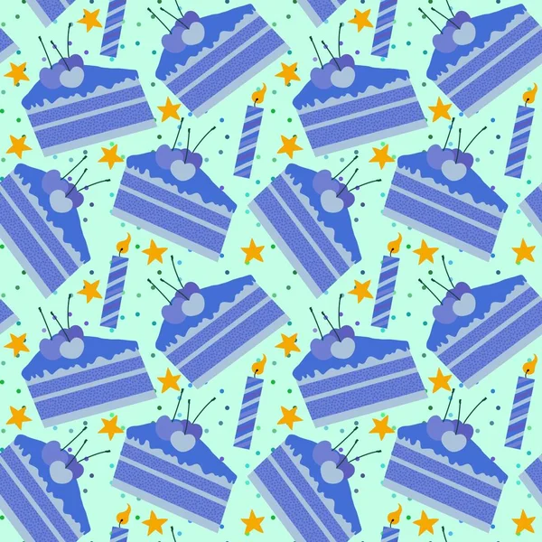Cartoon Seamless Cake Pattern Wrapping Paper Kids Kitchen Summer Clothes — Stock Photo, Image