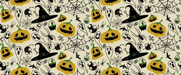 Halloween Naadloze Pompoenen Toverhoed Spook Patroon Voor Stoffen Inpakpapier Kleding — Stockfoto