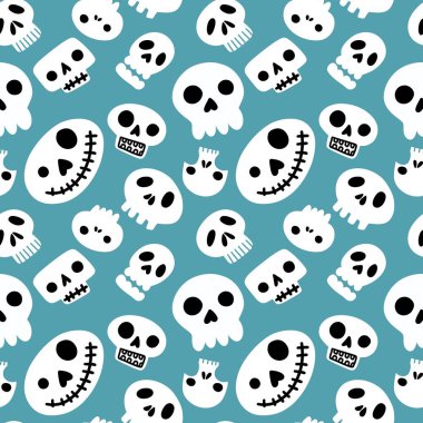 Cadılar Bayramı 'nın kusursuz karikatür şekilleri şenlik aksesuarları, ambalaj kağıtları, kumaşlar, kıyafet baskıları, çocuklar ve defterler için. Yüksek kaliteli illüstrasyon