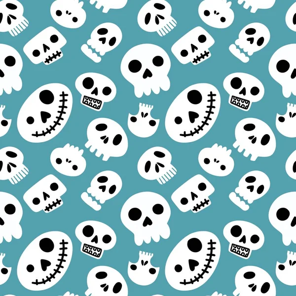 Halloween Seamless Cartoon Sculls Pattern Festive Accessories Wrapping Paper Fabrics —  Fotos de Stock