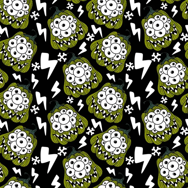 Halloween Seamless Monster Pumpkins Eyes Pattern Wrapping Paper Fabrics Accessories — ストック写真