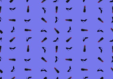 Paket kağıdı, giysi baskısı, defterler, dükkanlar ve hobiler için kusursuz ayakkabılar ve ruj deseni. Yüksek kaliteli illüstrasyon