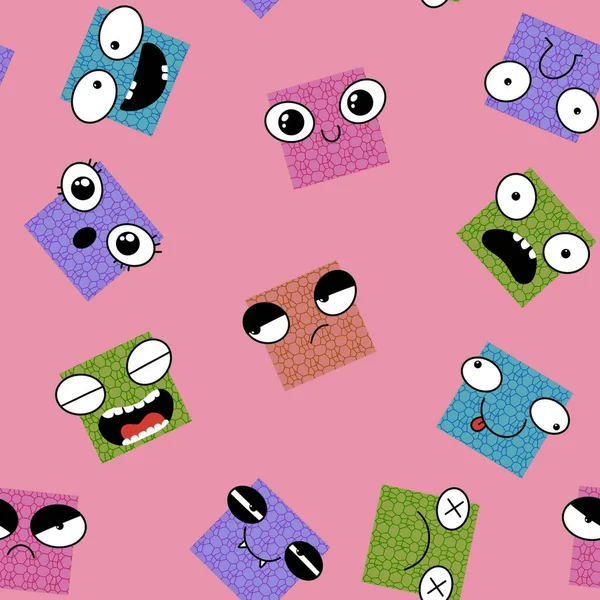 Square Monsters Seamless Cartoon Kids Pattern Clothes Print Wrapping Paper — Stockfoto