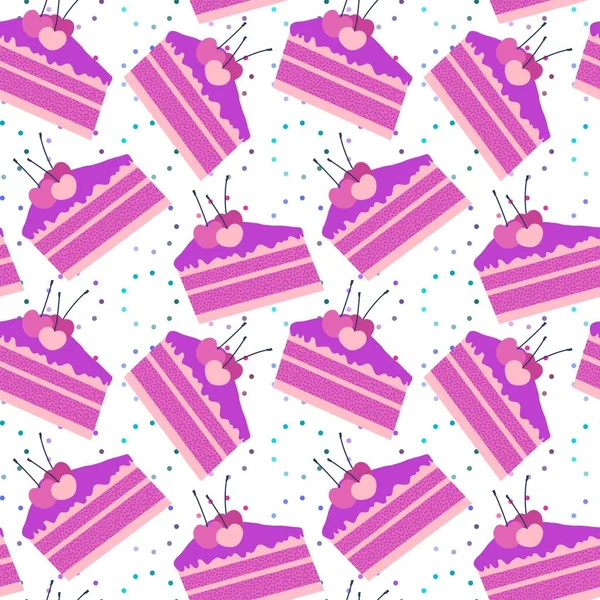 Cartoon Seamless Cake Pattern Wrapping Paper Kids Kitchen Summer Clothes — ストック写真