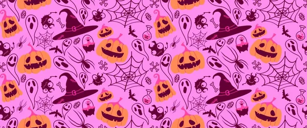 Halloween Seamless Pumpkins Witch Hat Ghost Pattern Fabrics Wrapping Paper — Stock fotografie