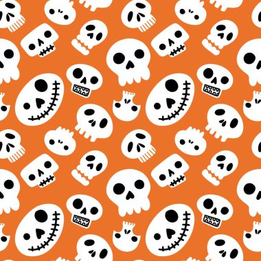 Cadılar Bayramı 'nın kusursuz karikatür şekilleri şenlik aksesuarları, ambalaj kağıtları, kumaşlar, kıyafet baskıları, çocuklar ve defterler için. Yüksek kaliteli illüstrasyon