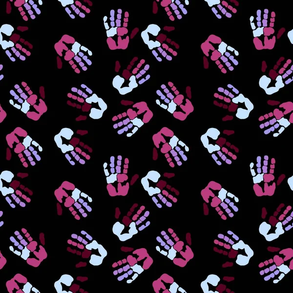 Handprint seamless team work pattern for school and fabrics and kids and hobbies and wrapping paper and notebooks and clothes print. High quality illustration