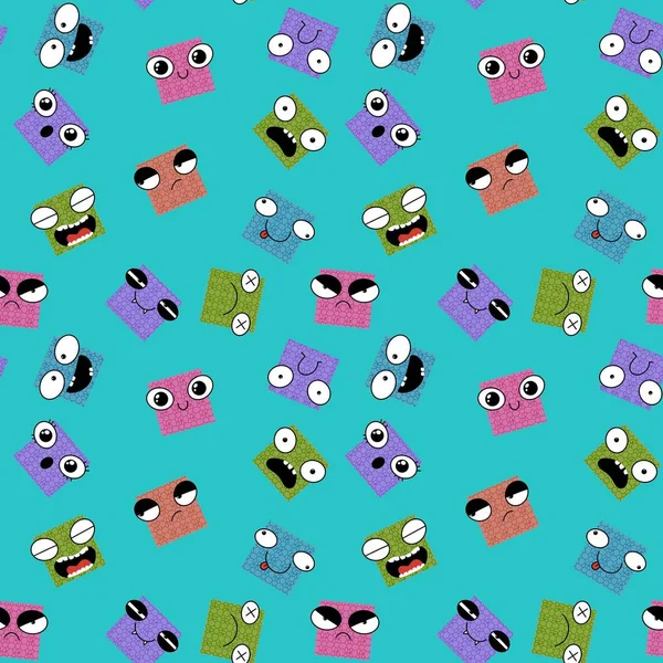 Square Monsters Seamless Cartoon Kids Pattern Clothes Print Wrapping Paper — Stok fotoğraf