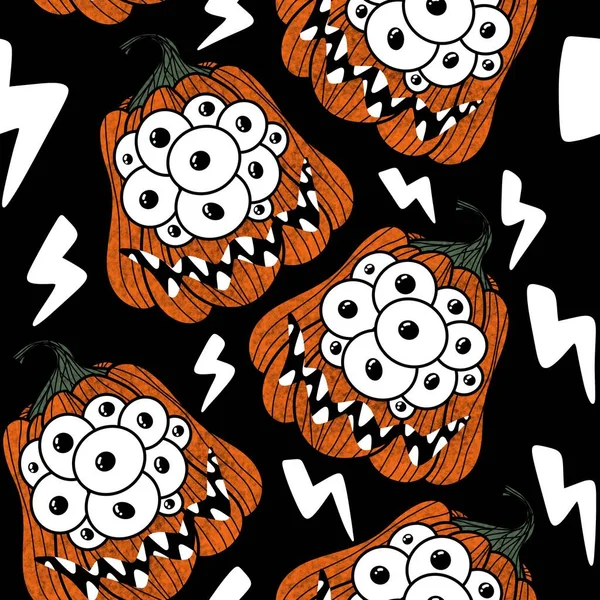 Halloween Varrat Nélküli Szörny Tök Szemek Minta Csomagolására Papír Szövetek — Stock Fotó