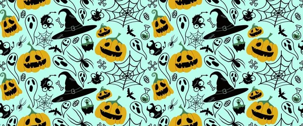 Halloween Seamless Pumpkins Witch Hat Ghost Pattern Fabrics Wrapping Paper — Stockfoto