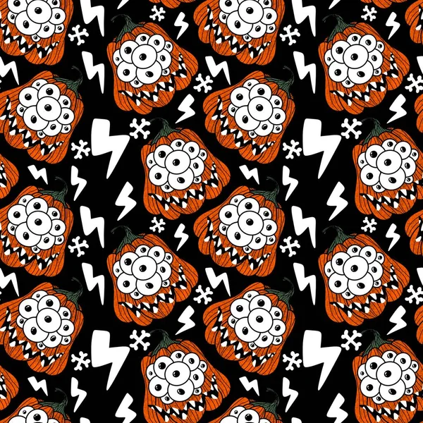Halloween Seamless Monster Pumpkins Eyes Pattern Wrapping Paper Fabrics Accessories — 스톡 사진