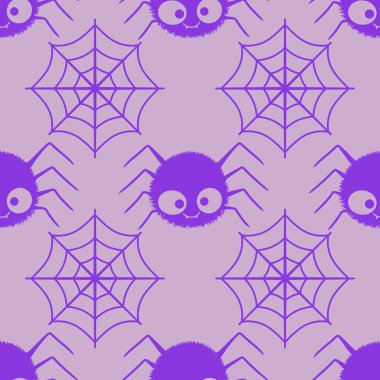 Karikatür cadılar bayramında kağıt, giysi baskısı, çocuklar, şenlik, aksesuar ve defterler için kusursuz örümcek deseni. Yüksek kaliteli illüstrasyon