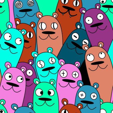 Cadılar Bayramı 'nda kağıt, kıyafet baskısı, kumaş, aksesuar ve çocuklar için kusursuz çizgi film ayı desenleri. Yüksek kaliteli illüstrasyon