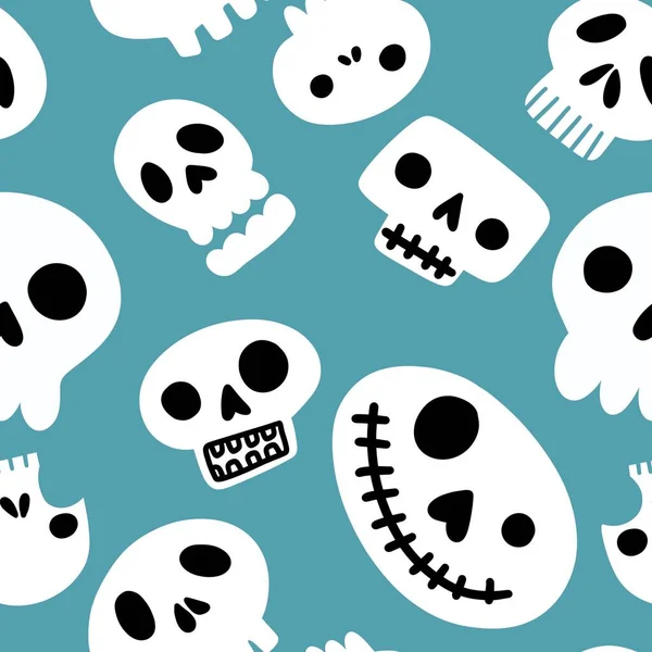 Halloween Seamless Cartoon Sculls Pattern Festive Accessories Wrapping Paper Fabrics —  Fotos de Stock