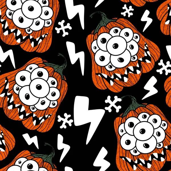 Halloween Varrat Nélküli Szörny Tök Szemek Minta Csomagolására Papír Szövetek — Stock Fotó