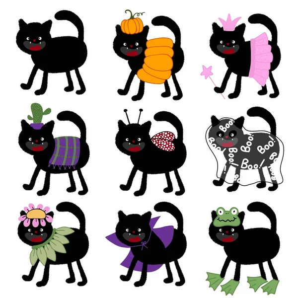 Cute cartoon black Halloween cat for stickers and kids and accessories and fabrics and festive and notebooks and kindergarten. High quality illustration