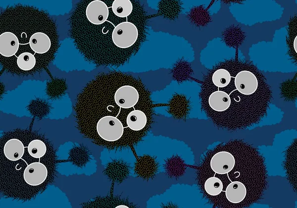 Cartoon Fluffy Monsters Seamless Halloween Aliens Pattern Clothes Print Wrapping — 图库照片