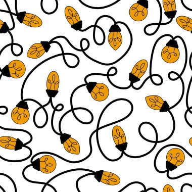 Noel fikri ambalajsız ampul deseni ve çocuklar kumaş, kıyafet baskısı, aksesuarlar ve defterler. Yüksek kaliteli illüstrasyon