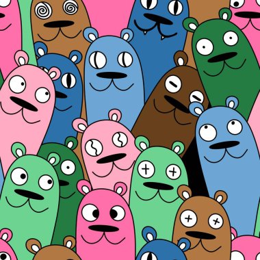 Cadılar Bayramı 'nda kağıt, kıyafet baskısı, kumaş, aksesuar ve çocuklar için kusursuz çizgi film ayı desenleri. Yüksek kaliteli illüstrasyon