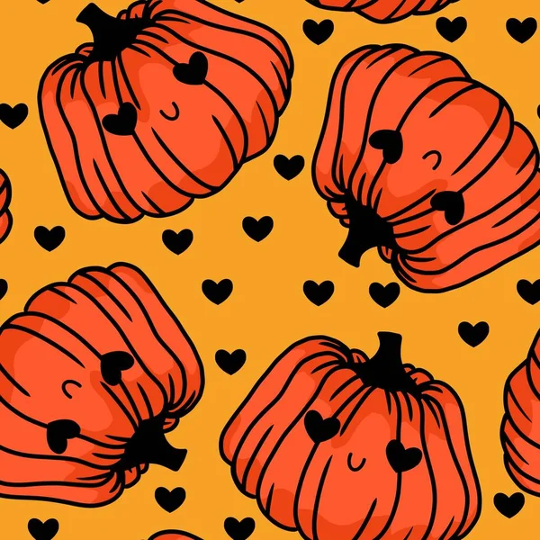 Cute Cartoon Halloween Seamless Kawaii Pumpkins Pattern Kids Wrapping Paper — Stock Photo, Image
