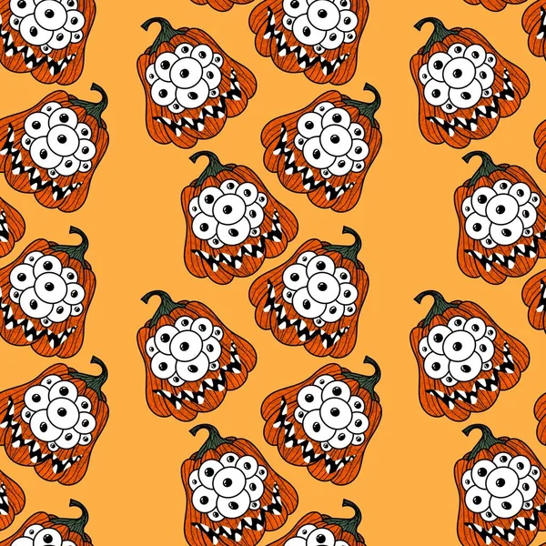 Halloween Seamless Monster Pumpkins Eyes Pattern Wrapping Paper Fabrics Accessories — 스톡 사진